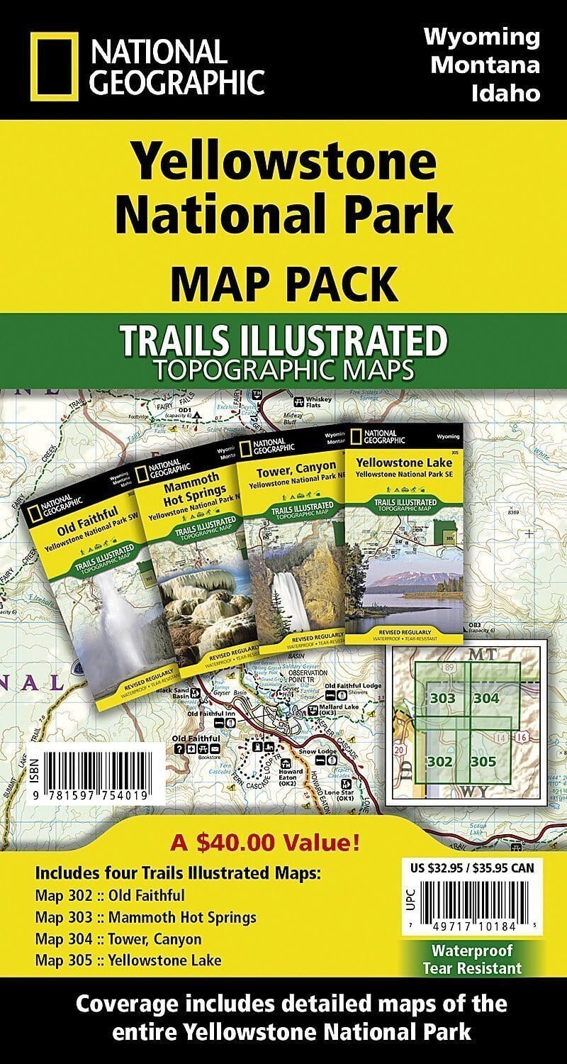 Trails Maps of Yellowstone National Park, Sectional Map (Pack Bundle) - # 302, 303, 304, 305 | National Geographic