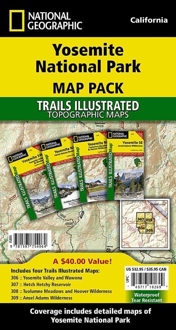 Trails maps of Yosemite National Park (California) - # 306, 307, 308, 309 (Pack Bundle) | National Geographic