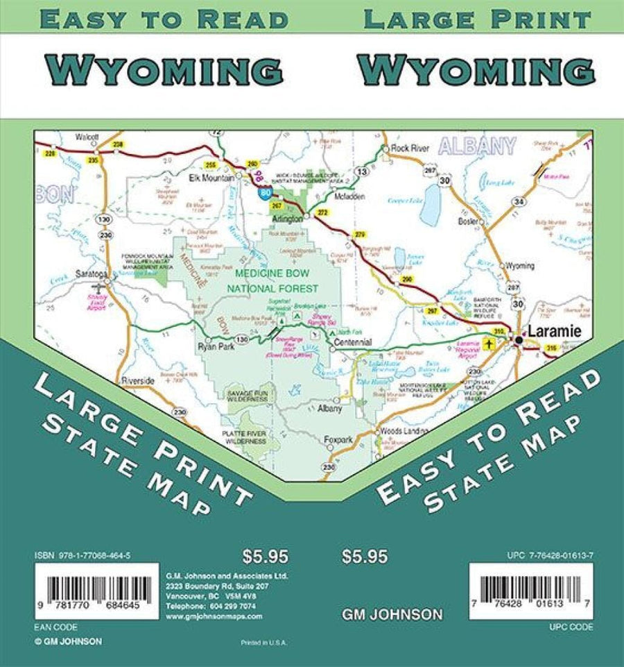 Wyoming - Large Print State Map | GM Johnson Road Map 